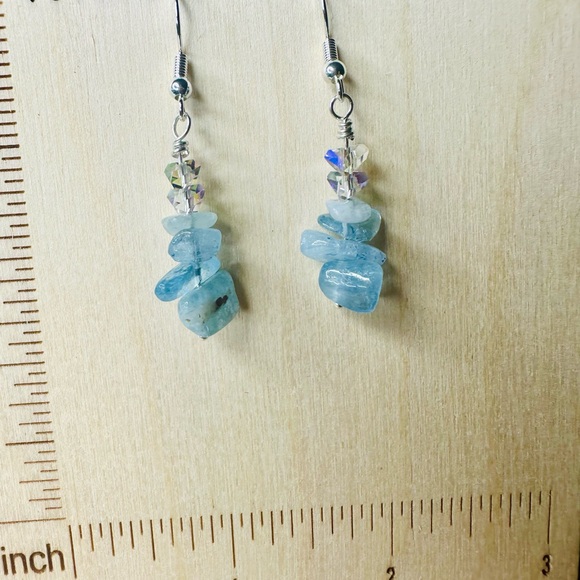Artisan Hand Crafted Aquamarine Chip Earrings with Sterling Silver - Picture 5 of 5